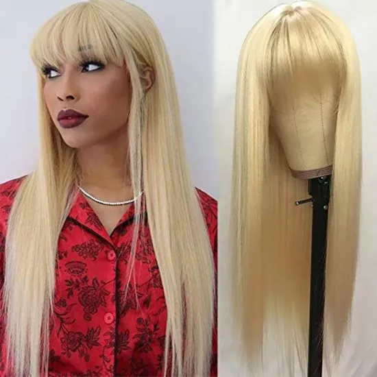 Blonde 613 Human Hair Full Lace Wig with Bangs Wholesale Honey Blonde 613 Lace Front Brazilian Human Hair Blonde Straight 613