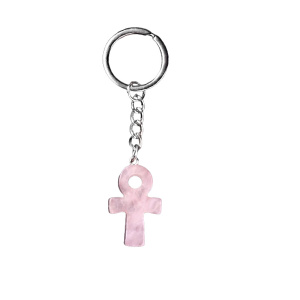 Rose Quartz Handmade Craved Ankh Pendant (20x30mm) Keychain