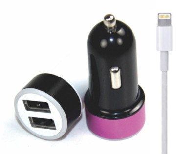 Lancom CE ROHS Comply Dual port Car Charger with 8 pin cable wholesaler