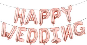 Pink happy wedding banner
