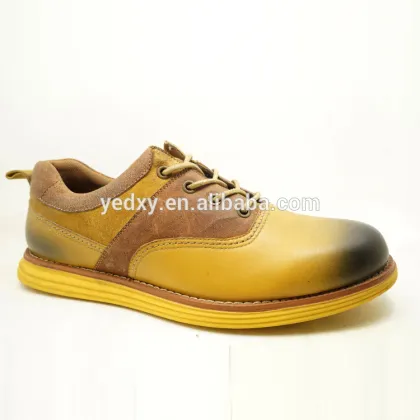 yellow and derby style men leather flat shoes
