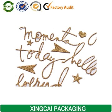 new style gold 3D glitter paper sticker label
