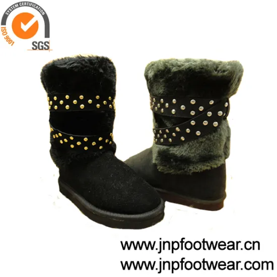 Winter studded snow fur boots women