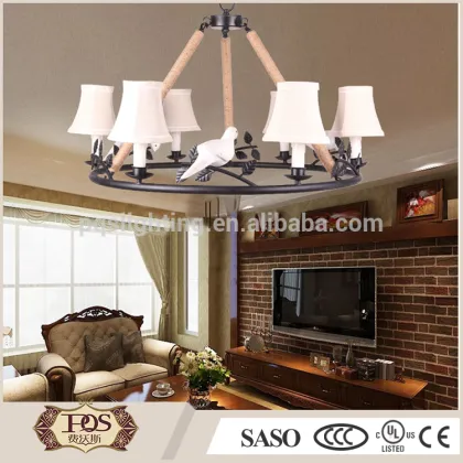 Holy pigeon wrapped rope pendant light with fabric shade, chandelier lights
