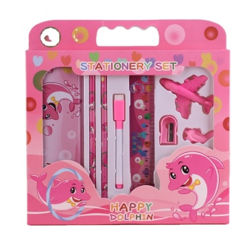 Set di articoli di cartoleria Kawaii: pacchetto regalo coreano rosa 9 in 1 custodia a matita di ferro, matite con gomme e sovrani per studenti primari