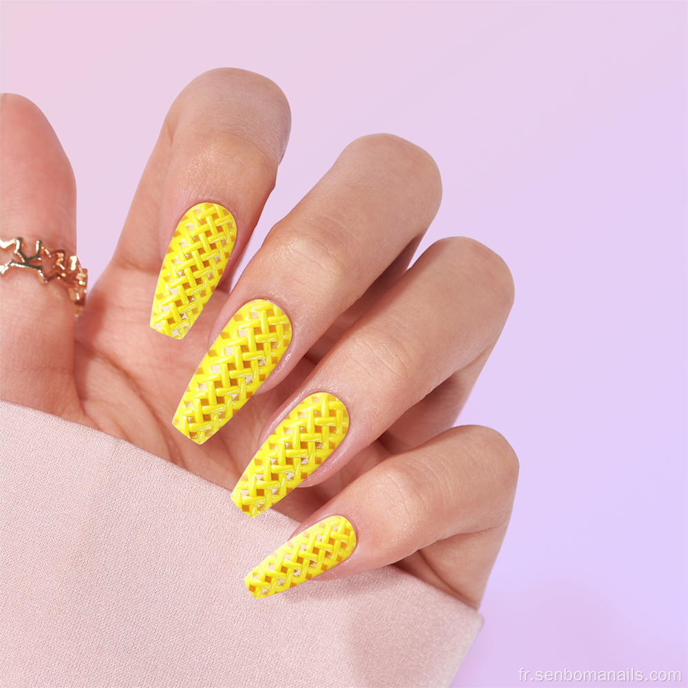 24 pics jaunes 3D Pull Kits de faux ongles