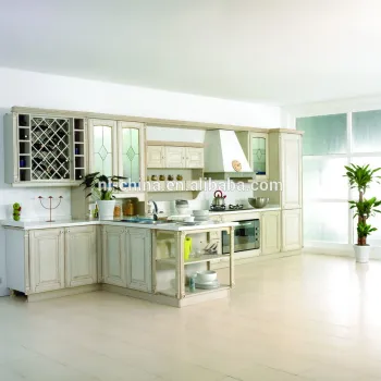Italy style classical white curved Solid Wood Kitchen Cabinets