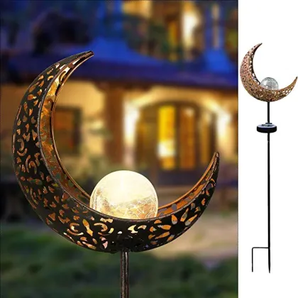 Garden Solar Lights: Crystal Glass Globe and Metal Moon Stake for Outdoor Yard Decor