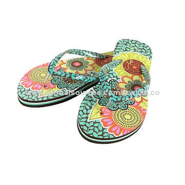Flower Print EVA Sole Ladies' Flat Flip Flops, Various Colors/Sizes are Available