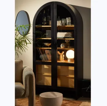 American Eco-Friendly Curved Cutlery Organizer for Luxury Living Room Display Glass Cabinet