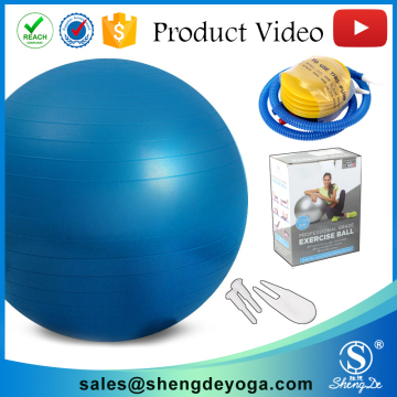 2016 plastic pvc ball, yoga massage balls, gym ball with foot pump in blue