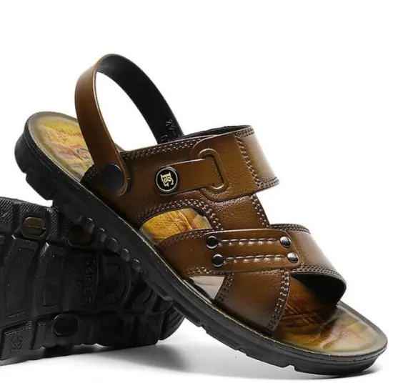 Summer Beach Shoes for Men: Soft Sole, Casual Outwear, Cowhide Sandals - Cool, Comfortable, and Fashionable Peep-Toe Options