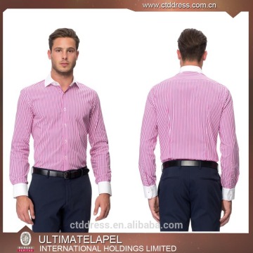 2015 wholesale hot sale 100% cotton red stripe with contrast white collar fashion shirts for men