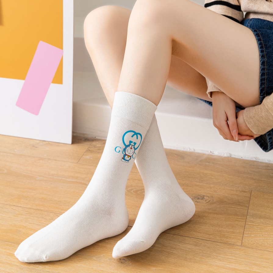 Doraemon Mid-Calf Socks na may Animal Embroidery