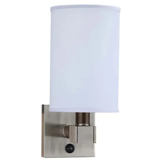 Brushed Nickel Hotel Stairs Wall Lamps with White Fabric Shade