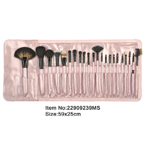 nhựa màu hồng girly 22pcs xử lý động vật/nylon tóc trang điểm công cụ brush đặt với trường hợp satin màu hồng