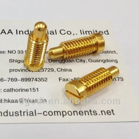 gold plated brass spring loaded pin, threaded spring pin