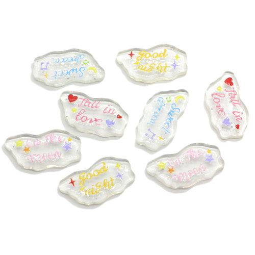 Misto Trasparente Trasparente Buona notte Ascolta Stelle Lettera Nuvole Fondo piatto Perline in resina Decorazione Charms Ornamento di gioielli per bambini