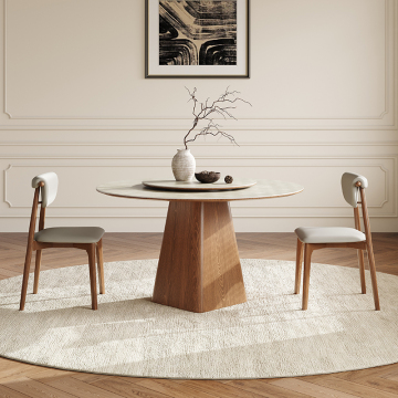 Modern French Walnut Wood Turntable Dining Table for Small Apartments