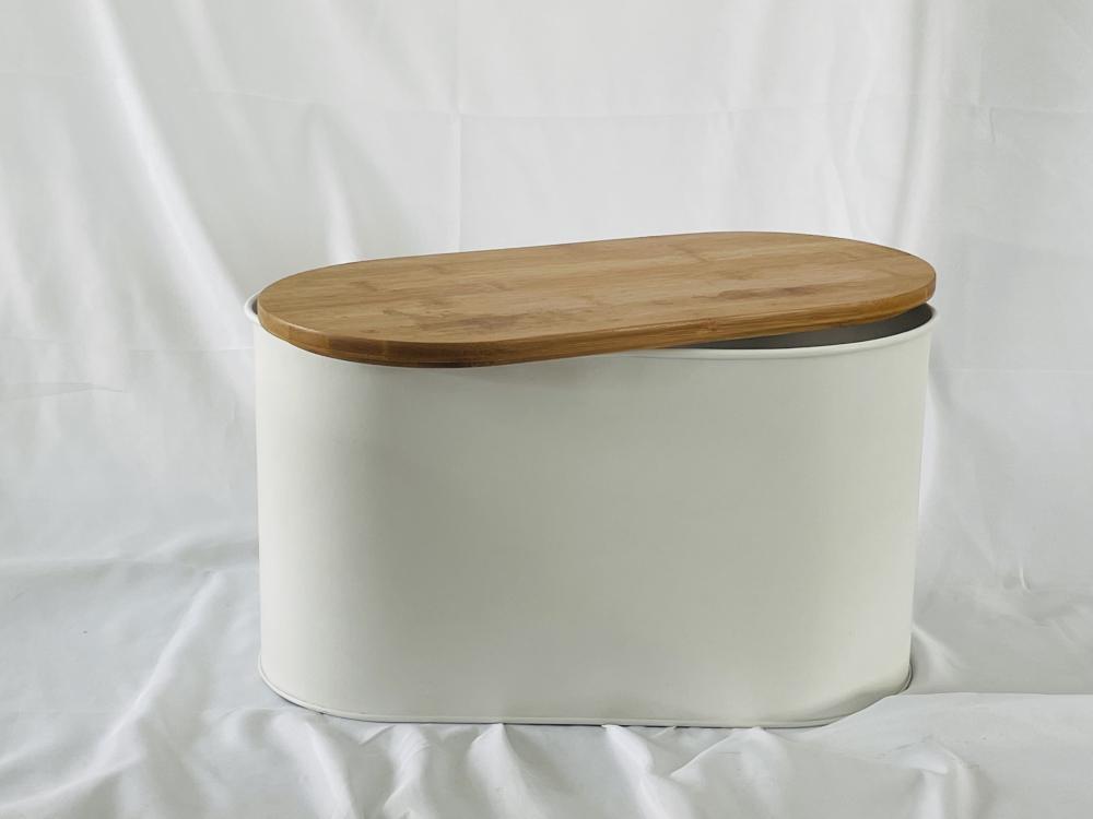 Oval galvanized wood lid bread box