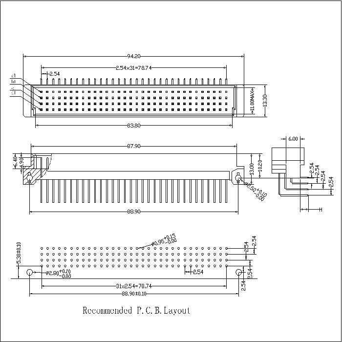 DMR-XX-XXX-402 DIN 41612 Right Angle Plug Type C Connectors 128 Positions