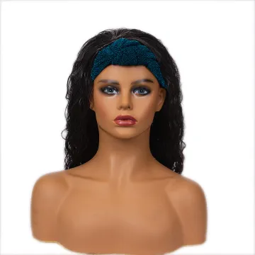 Aishili black long water wave air synthetic hair wig with acid blue headband wig sfor women