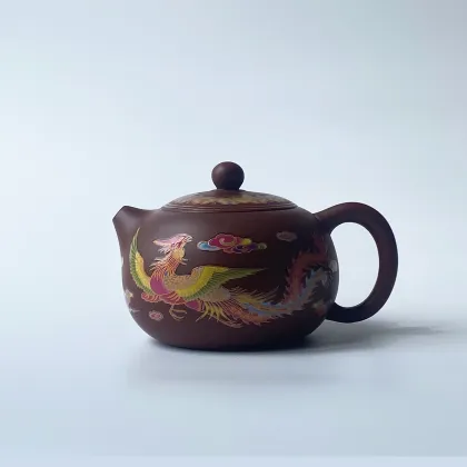 Exquisite Yixing Handmade Purple Clay Teapot Set with Dragon Pattern
