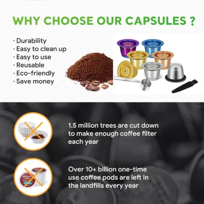 Stainless Steel Reusable Espresso Capsules Compatible with Nespresso Machines