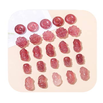DIY Natural Strawberry Crystal Carved Beads Handmade Bracelet & Pendant
