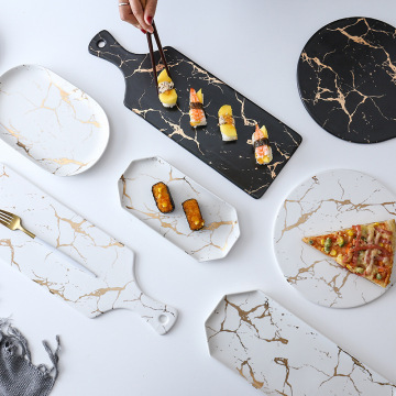 Nordic Light Luxury Black White Marble Oval Sushi Plates