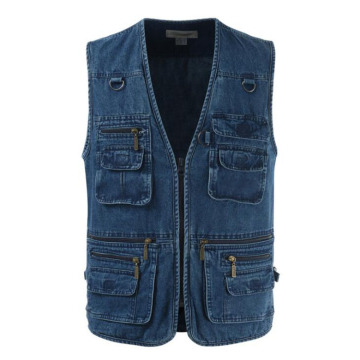 Fashion Men's Denim Vest Sleeveless Autumn Casual With Multi Pocket Outdoor Sports