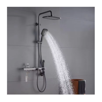 Luxury Gun Grey Brass LED Digital Temperature Bathroom Rainfall Shower Set 4 Functions Mixer Tub System