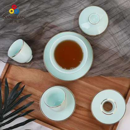 Qingci Gold Line 18-Piece Gongfu Tea Set for Home Use