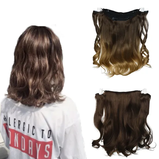 High Quality 18Inch Red Brown Wavy Soft Long 9 Clips Piece Invisible Wire Three Hairpieces Fish Line Synthetic Hair Extensions