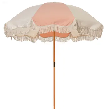 High UV Protect Wooden Tassels Beach Sun Umbrella with Fringe