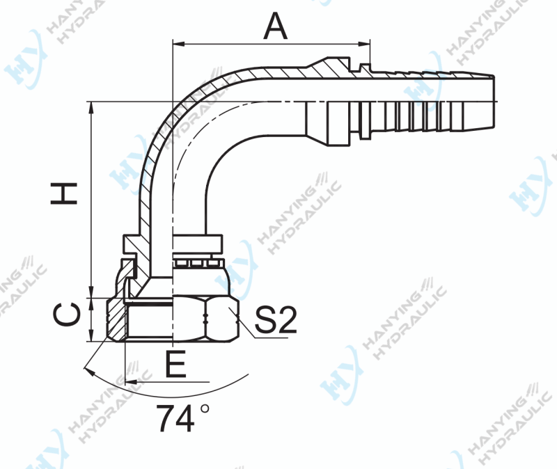 90 Degree Jic Female 74 Degree Cone Seat Drawing