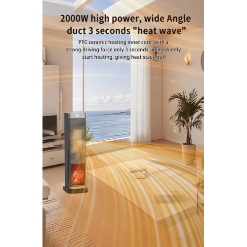 Portable PTC Ceramic Heater with 3D Flame Effect and Remote Control