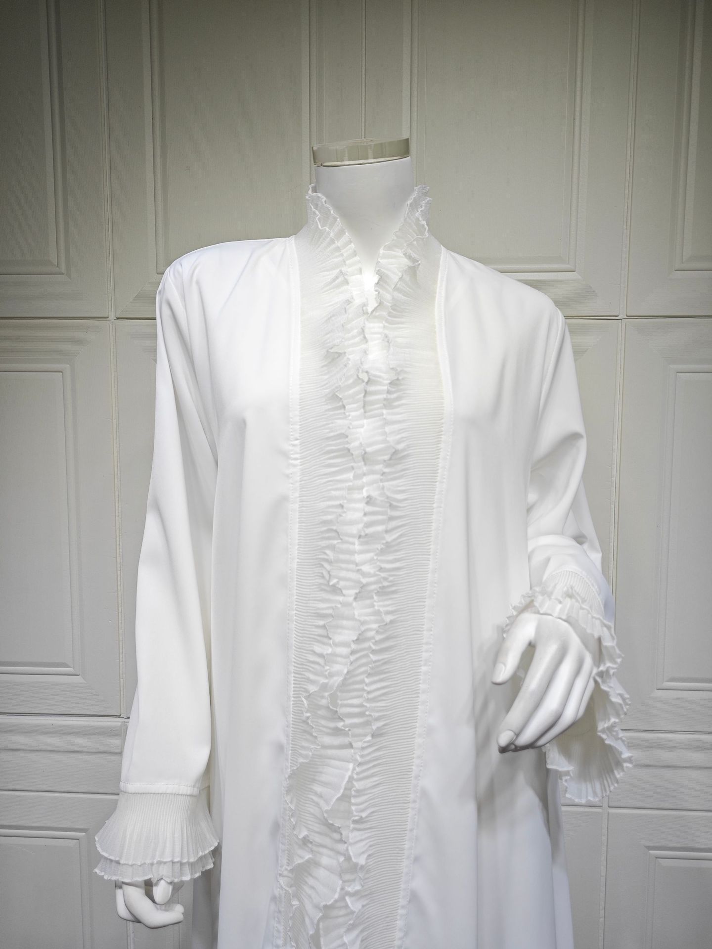 White Ruffle Edge Open Front Abaya Cardigan MQ271 (7)