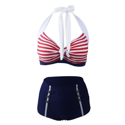 High quality bikini designers bathing suits stripe 2-piece set of bathing suits for women