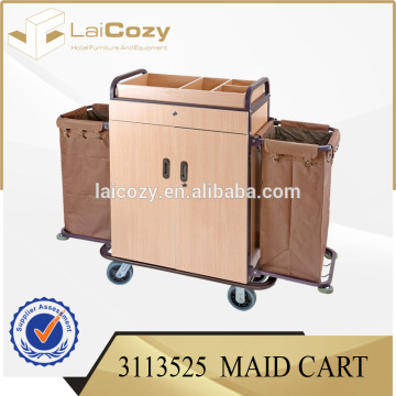 Hotel Housekeeping Metal Maid Cart Trolley with Four Wheels and Drawer