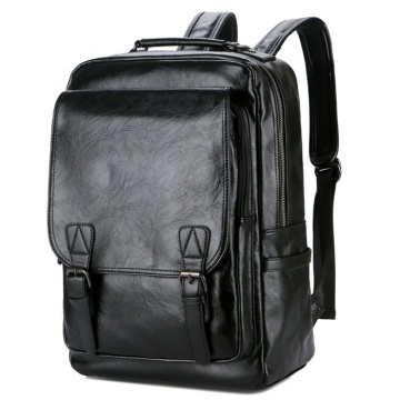 Black Water Resistant PU Leather School Bag Backpack For Pro Book With Adjustable Shoulder Strap And Pocket
