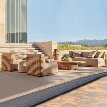 Solid Wood Waterproof Leather Sun Patio Garden Sofa