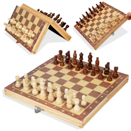 International Wooden Folding Chess Board - Portable Home & Travel Entertainment