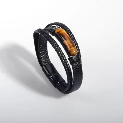 Tiger Eye Stone Bracelet with Leather