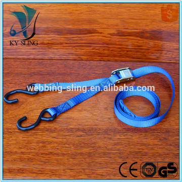 1" blue polyester cam buckle strap with S hooks