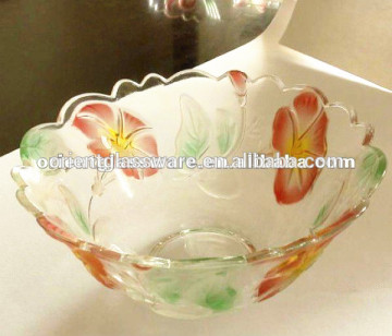 Clear glass candy bowl with decall round glass candy bowl
