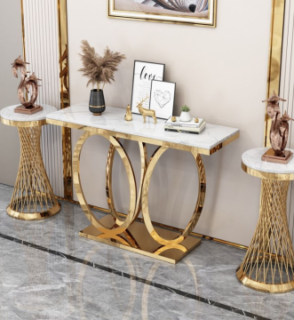 Mesa de consola de mármol de lujo de luz minimalista moderna con diseño de acero inoxidable
