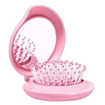 Cute Mini Folding Travel Hair Brush with Makeup Mirror and Massage Function for Girls