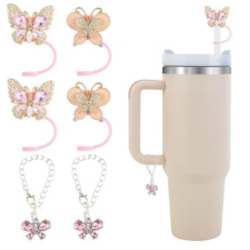 Exquisite BPA Free Food-Grade Crystal Sparkly Butterfly silicone straw cup accessory set for 30oz 40oz Stainless steel tumbler