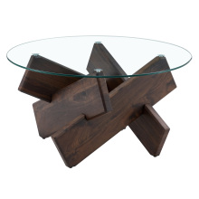 Modern Circular Glass Coffee Table with MDF Legs